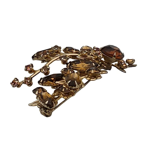 VTG Brooch 2PC Gold Tone Floral Root Beer Antique Style Art Deco WhimsyGoth Pin - Picture 10 of 16